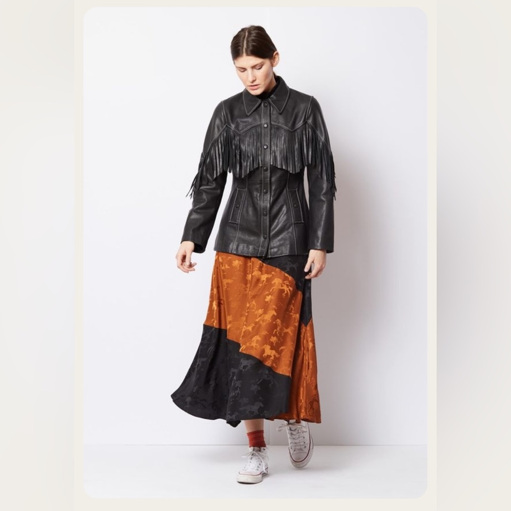 GANNI Angela Fringed Textured Leather Jacket